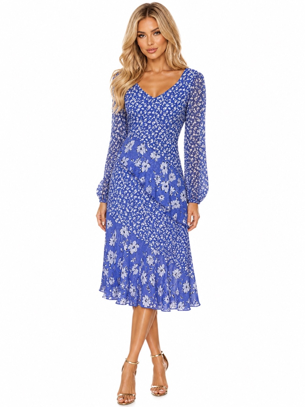 NWT Periwinkle Soft Lined  Cato Dress sz Small Long Sheer Sleeve